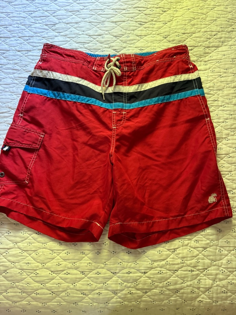 Men's Striped Swim Trunks from Caribbean Joe - Red/Multi- Sz L